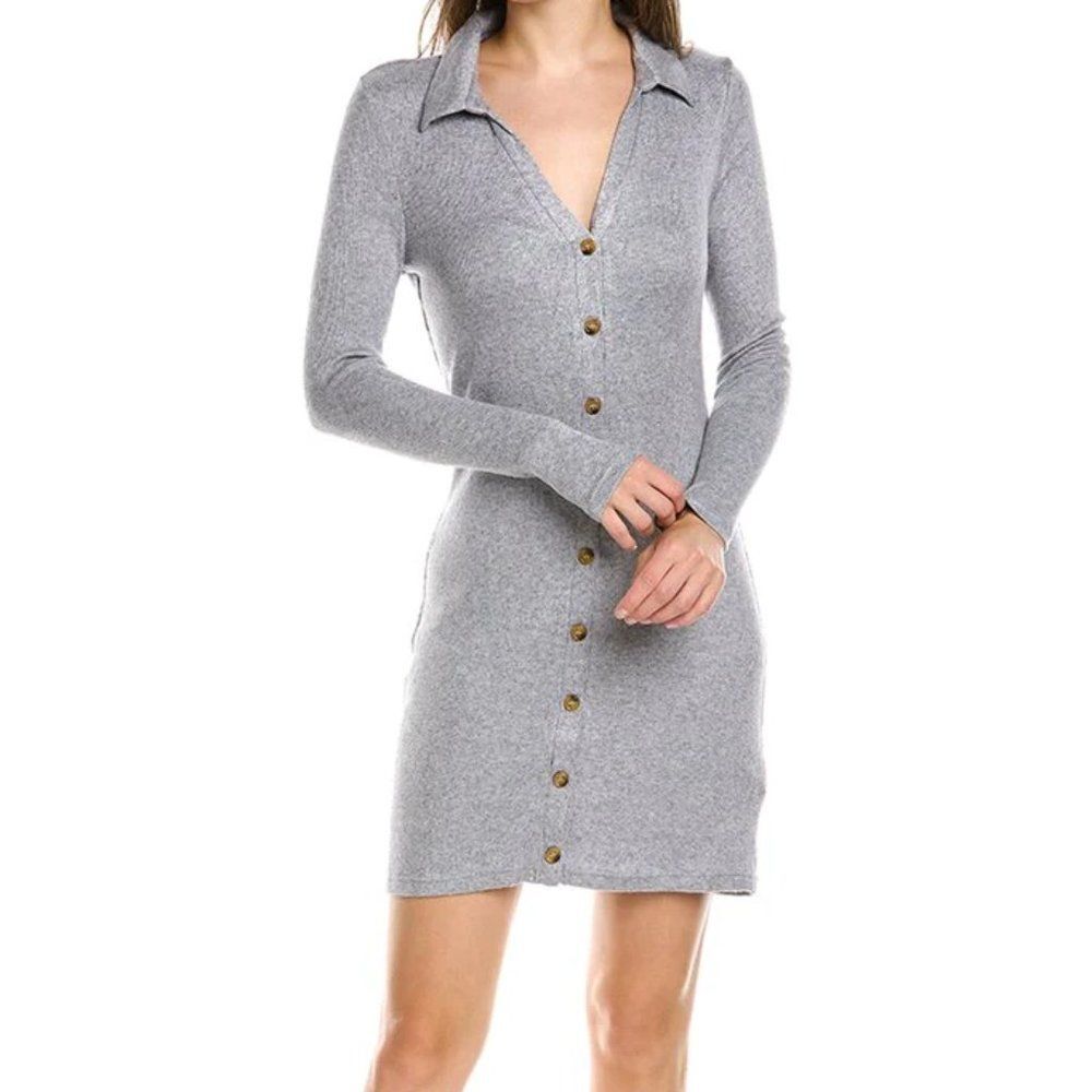 Walter Baker Rhonda Sheath Button Front Knitted Mini Sweater Dress Medium Gray
